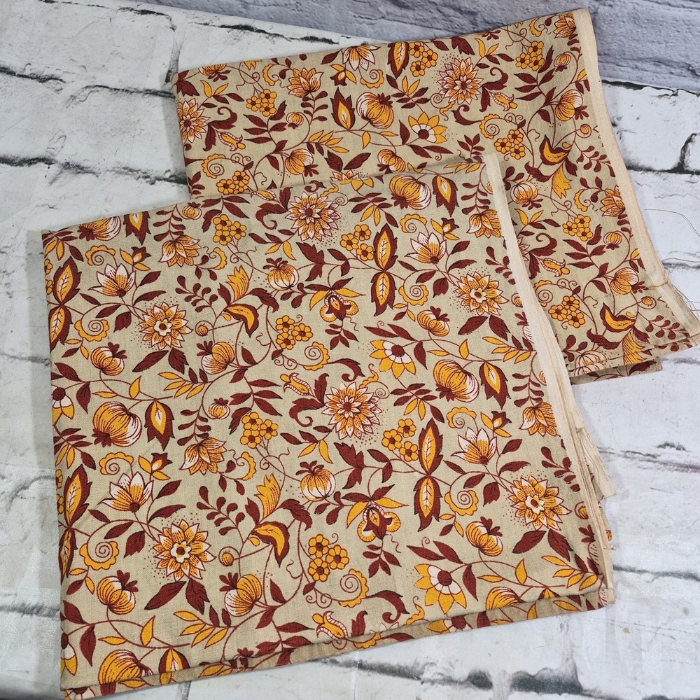 Vintage 70s Curtains Or Matching Tablecloths 2 Harvest Colors Handmade 27" X 48"